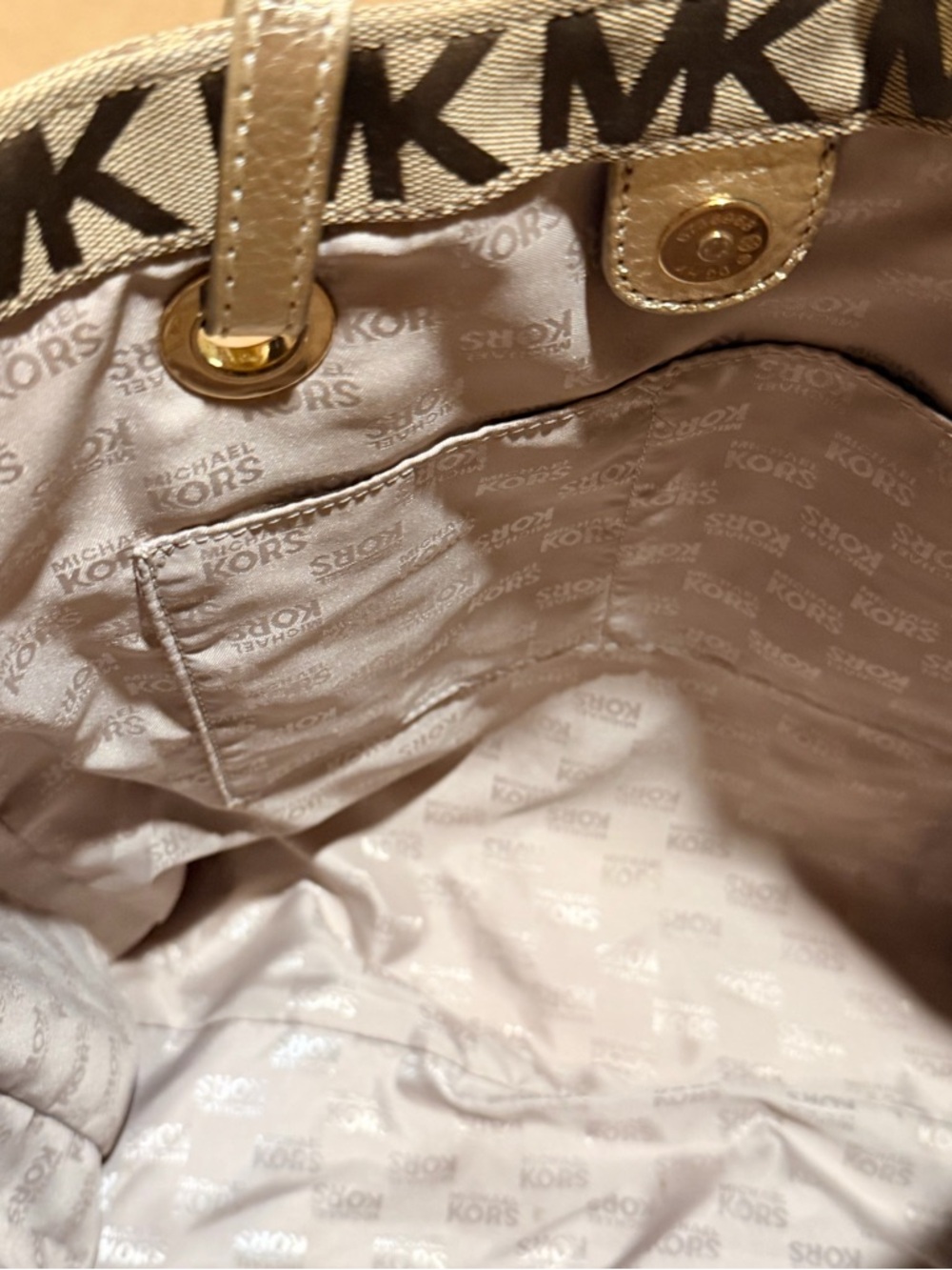 Michael Kors Monogram Sequin Stripe Tote Bag - Gold/Tan - Picture 11 of 15